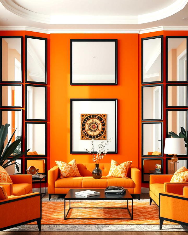 Black Framed Mirrors with Orange Surroundings