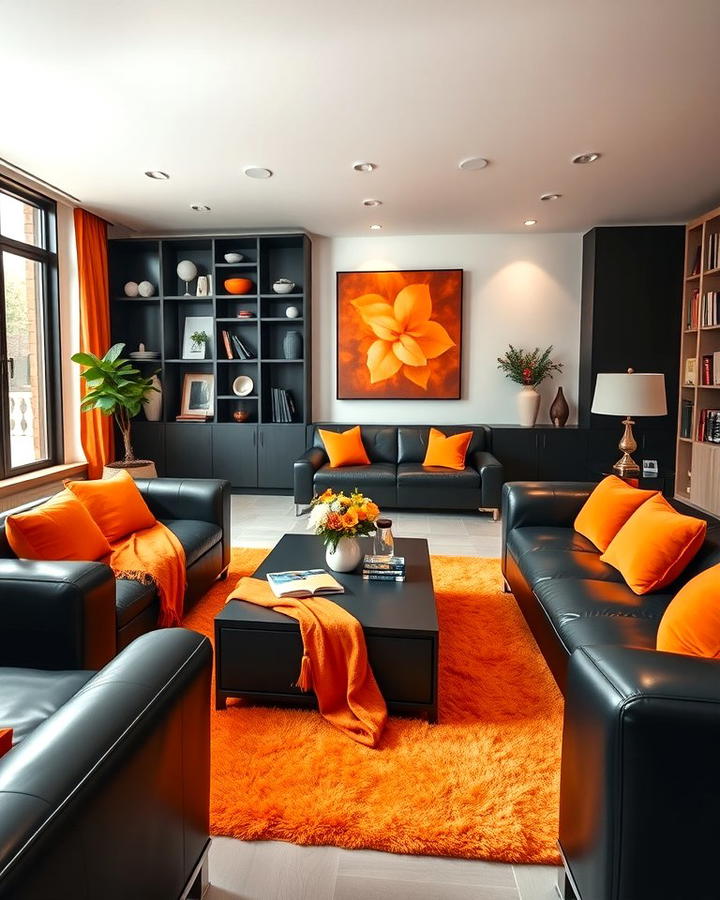 Black Furniture with Orange Throws