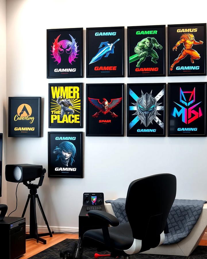 Black Gaming Room With Wall Art