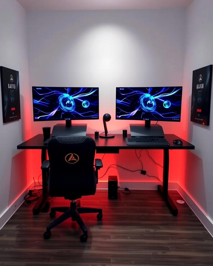 Black Gaming Room With a Minimalist Desk