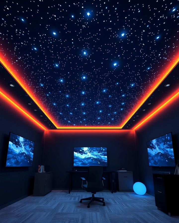 Black Gaming Room With a Starry Ceiling