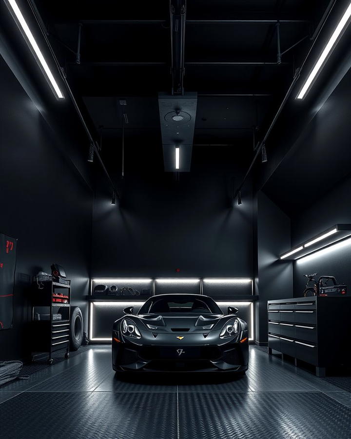 Black Garage Walls with Accent Lighting