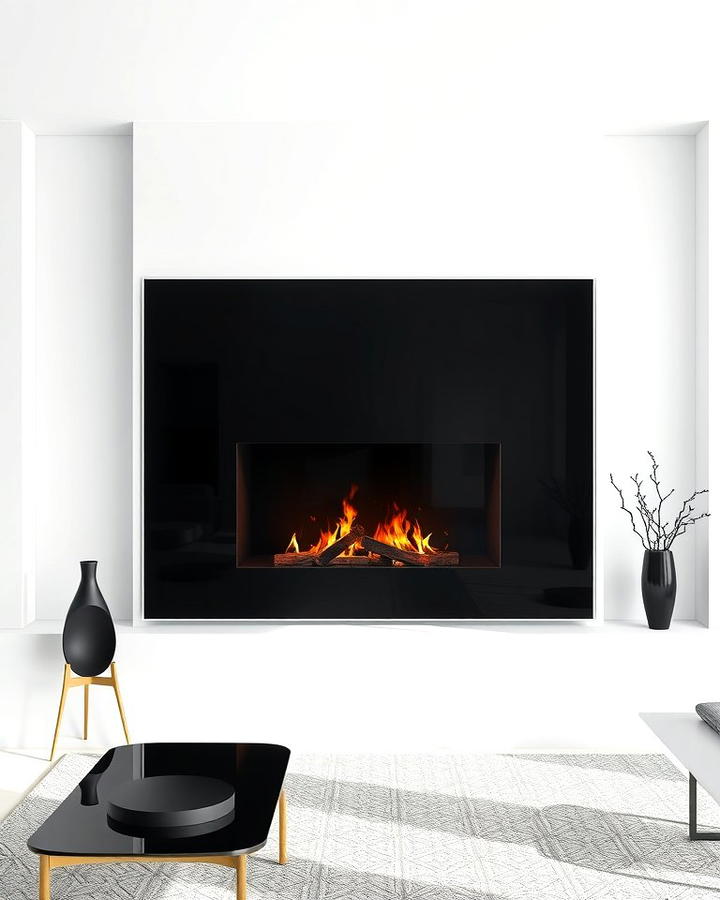 Black Glass Fireplace Insert in White Frame