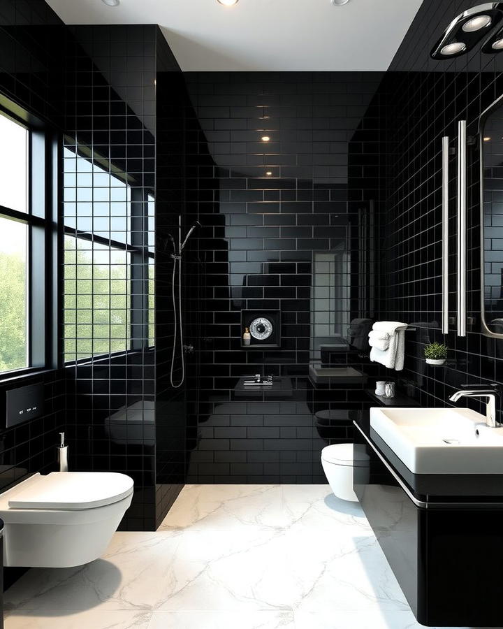 Black Glass Tiles for Reflective Elegance