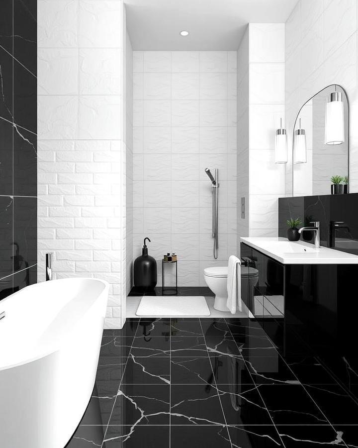 Black Glossy Tiles with White Textured Panels