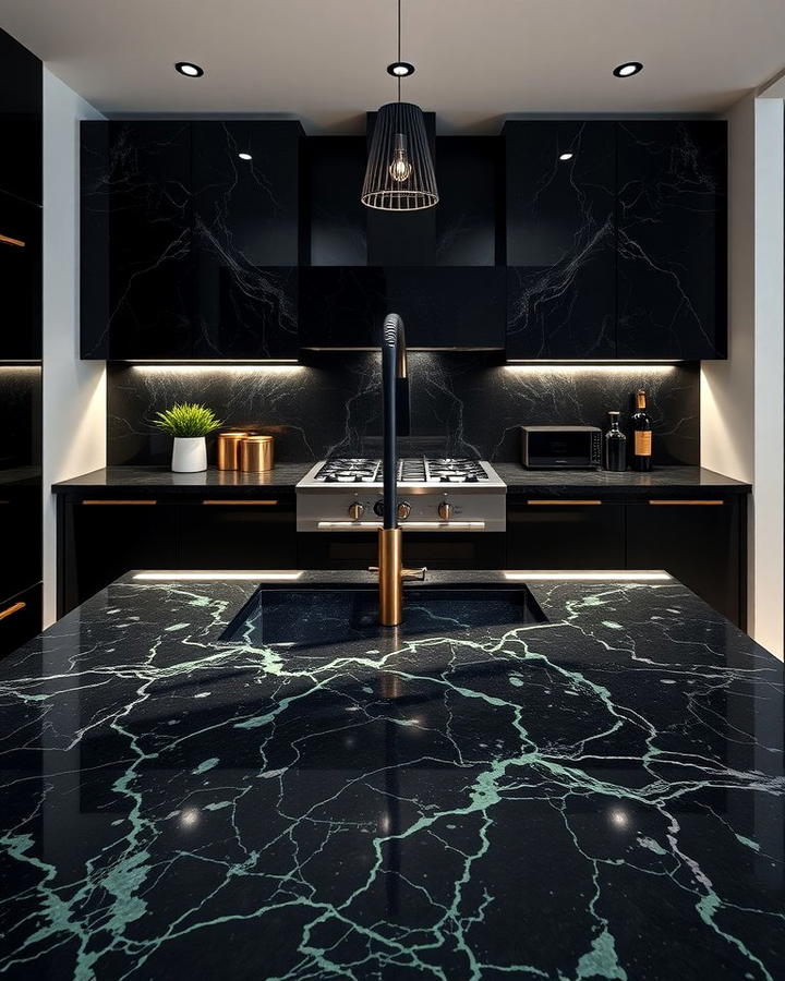 Black Granite Countertops with Green Veins