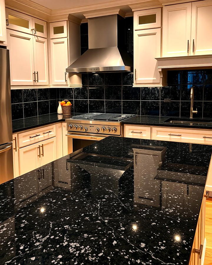 Black Granite Countertops with Subtle Sparkles