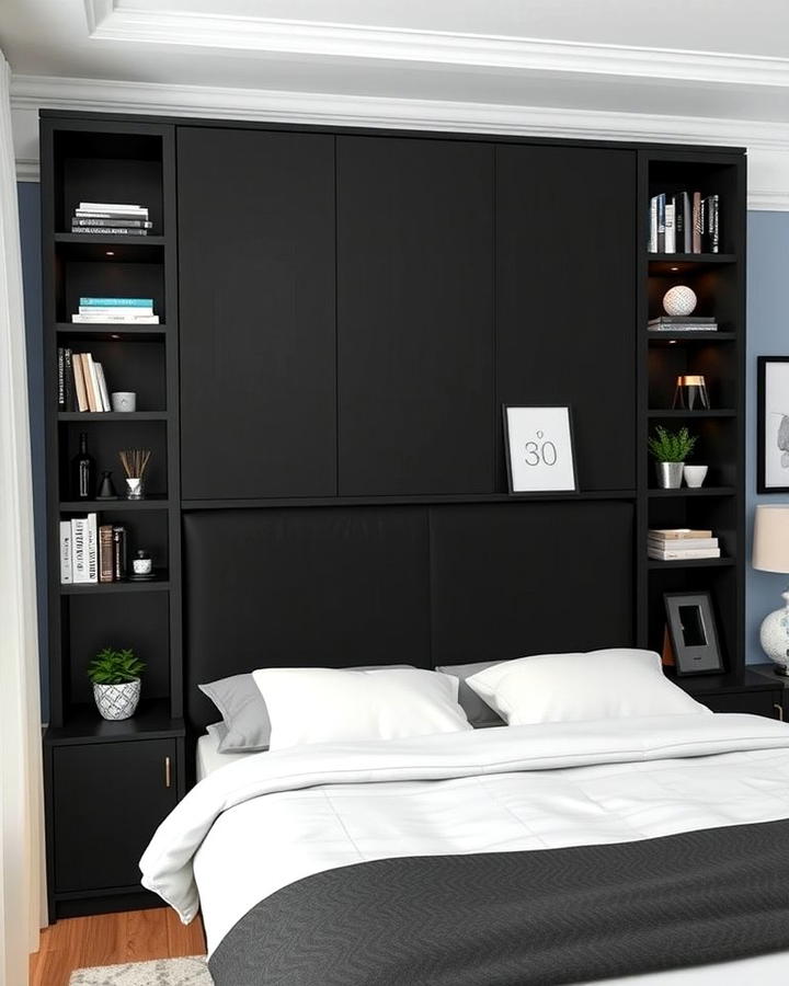 Black Headboard with Built In Shelves