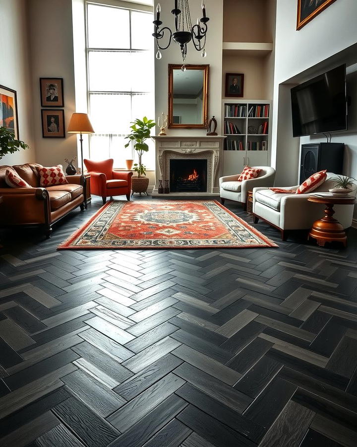 Black Herringbone Pattern Floors