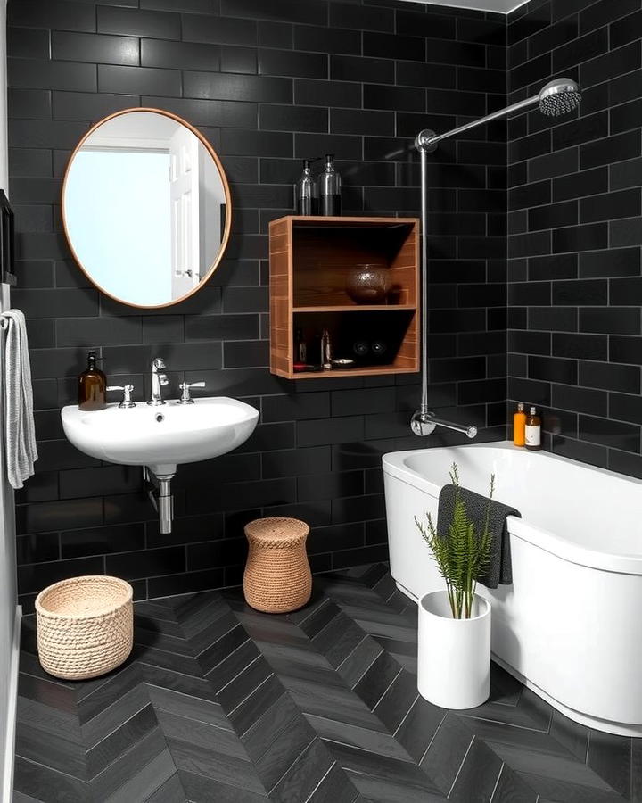 Black Herringbone Tile Design