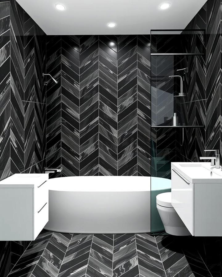 Black Herringbone Tiles for Dynamic Patterns