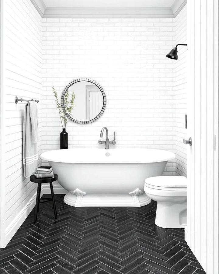 Black Herringbone Tiles with White Grout Walls