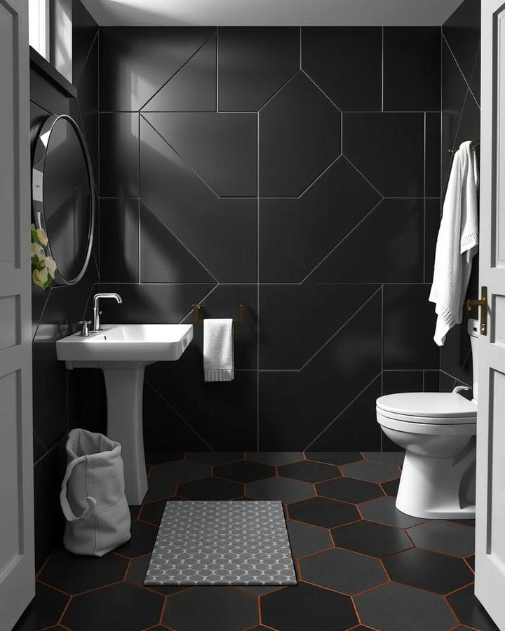 Black Hexagon Floor Tiles