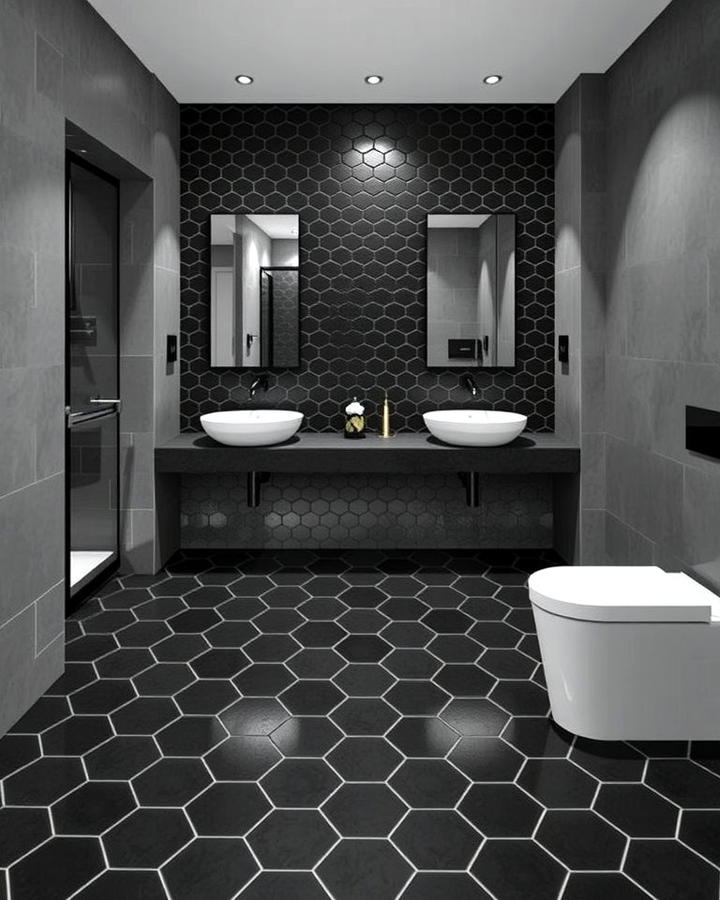 Black Hexagon Floor Tiles