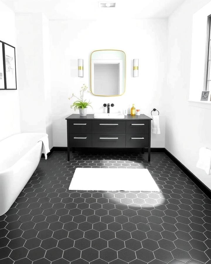 Black Hexagon Tiles with White Walls