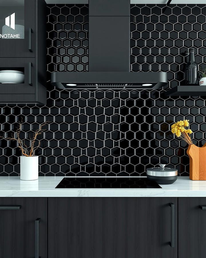 Black Hexagonal Tile Backsplash