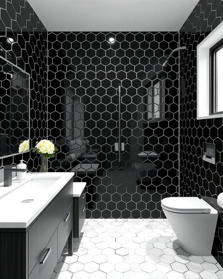 Black Hexagonal Tiles for Geometric Flair