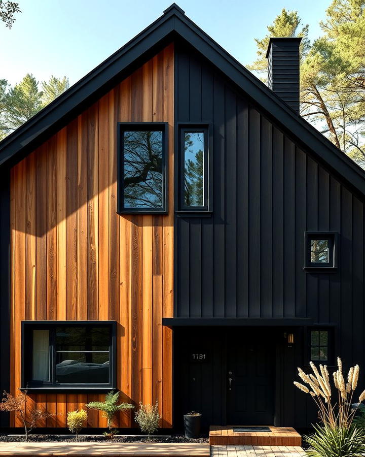 Black House with Wooden Cladding