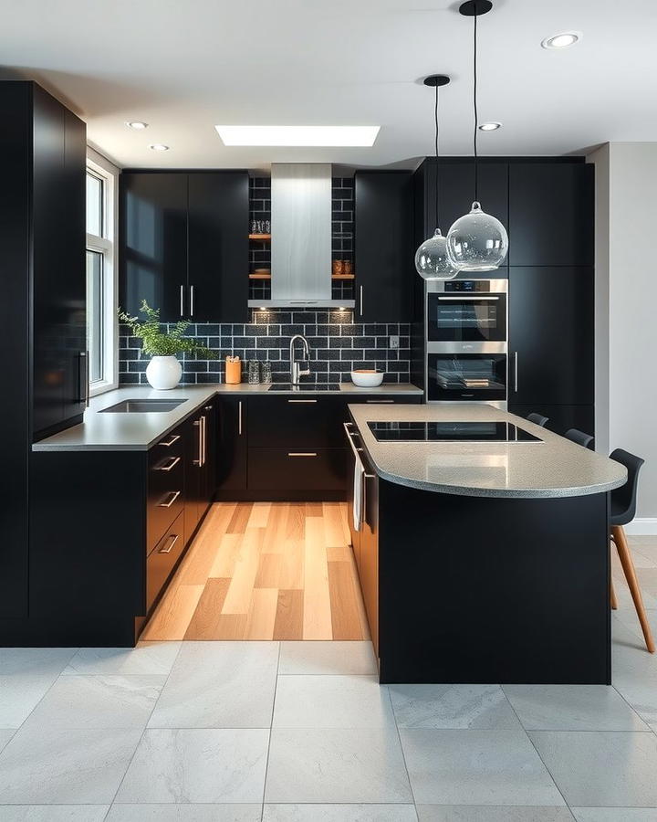 Black Island with Gray Countertop