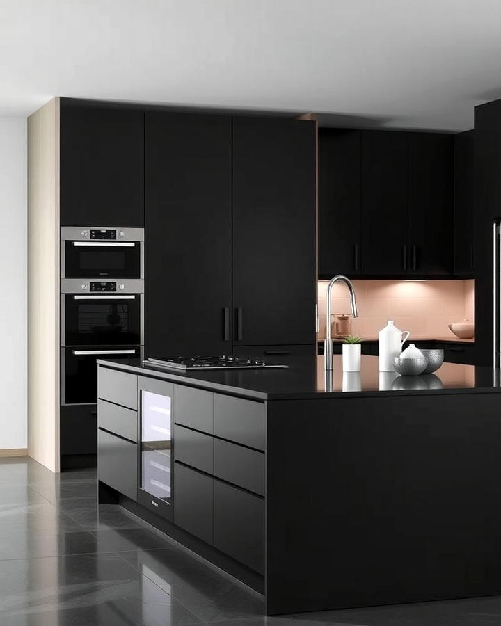 Black Island with Integrated Appliances