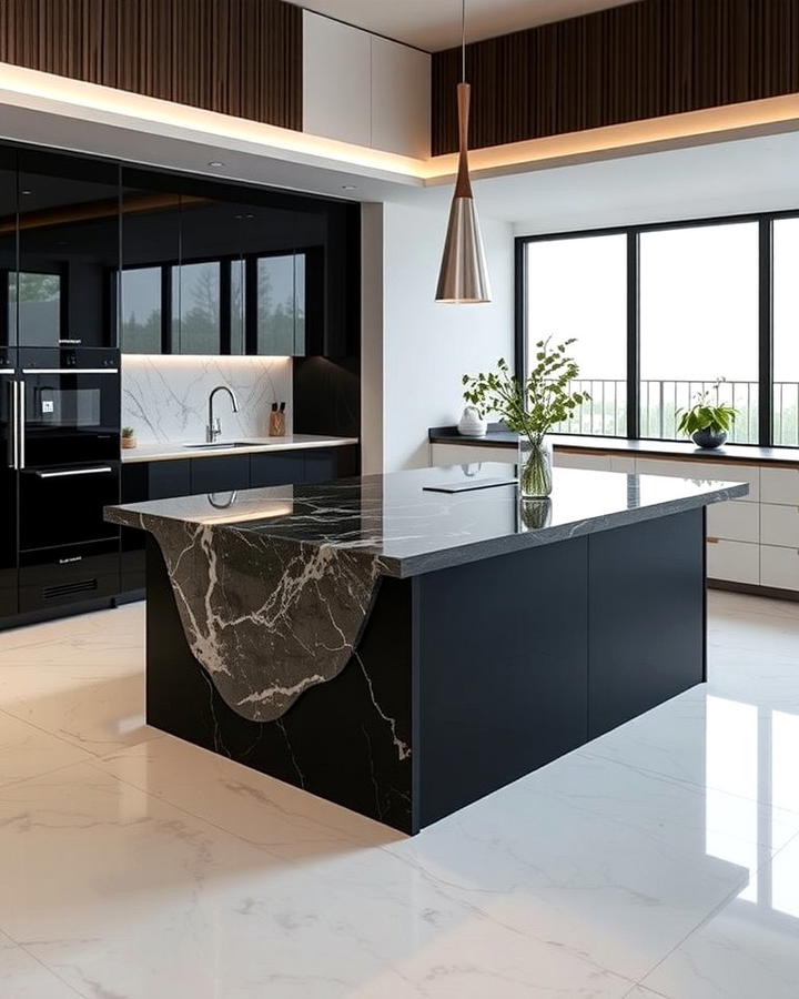 Black Island with Waterfall Countertops