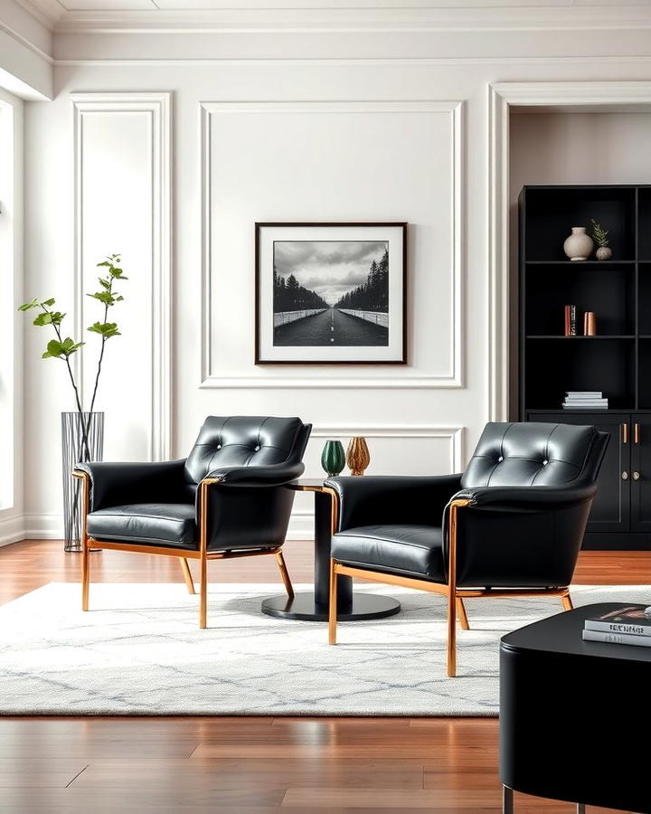 Black Leather Chairs with Gold Legs