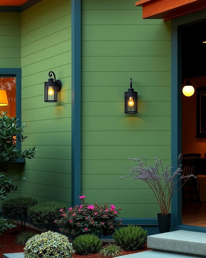 Black Lighting Fixtures on Forest Green Exteriors