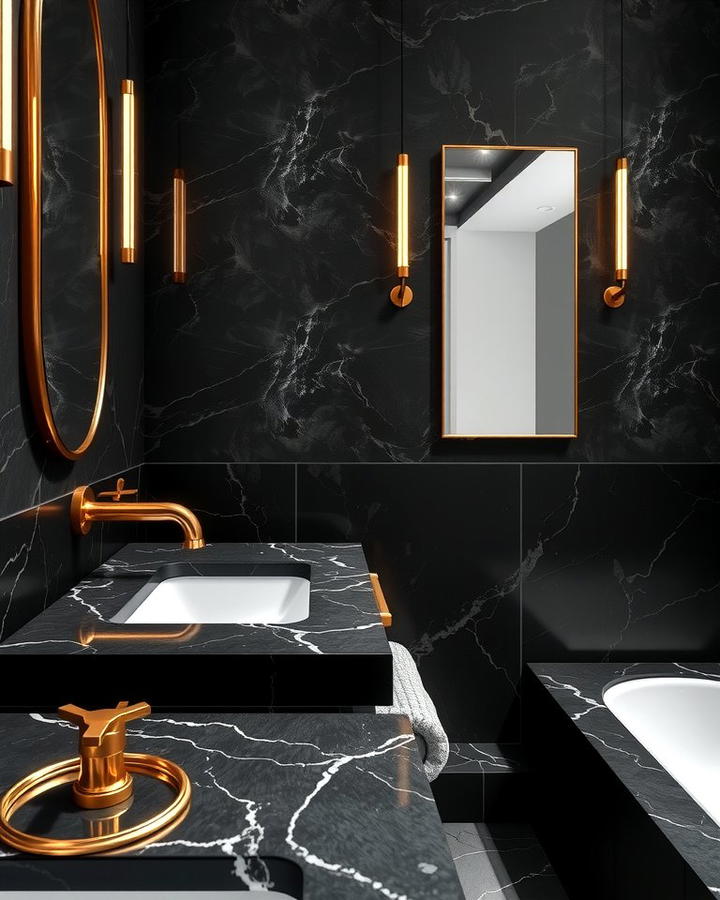 Black Marble Countertops with Gold Accents