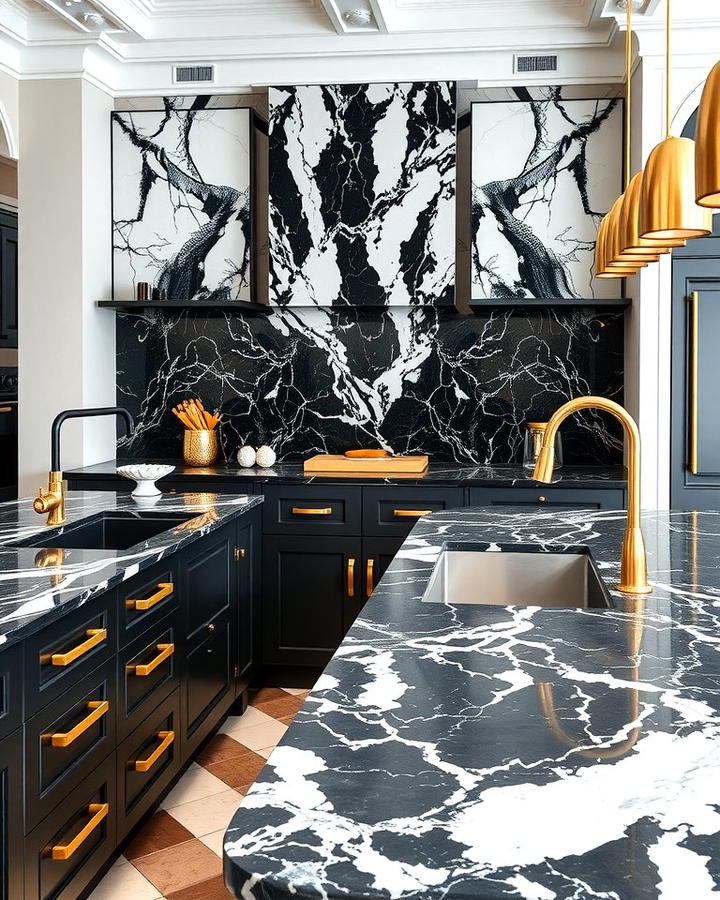 Black Marble Countertops with White Veining