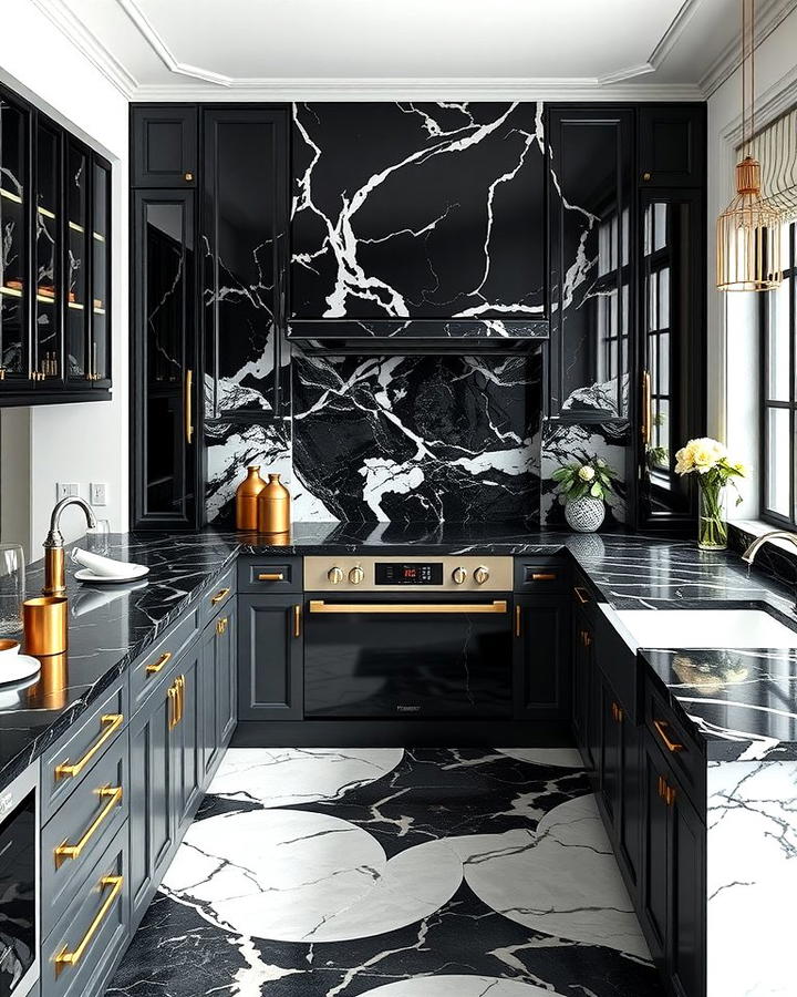 Black Marble Countertops with White Veins