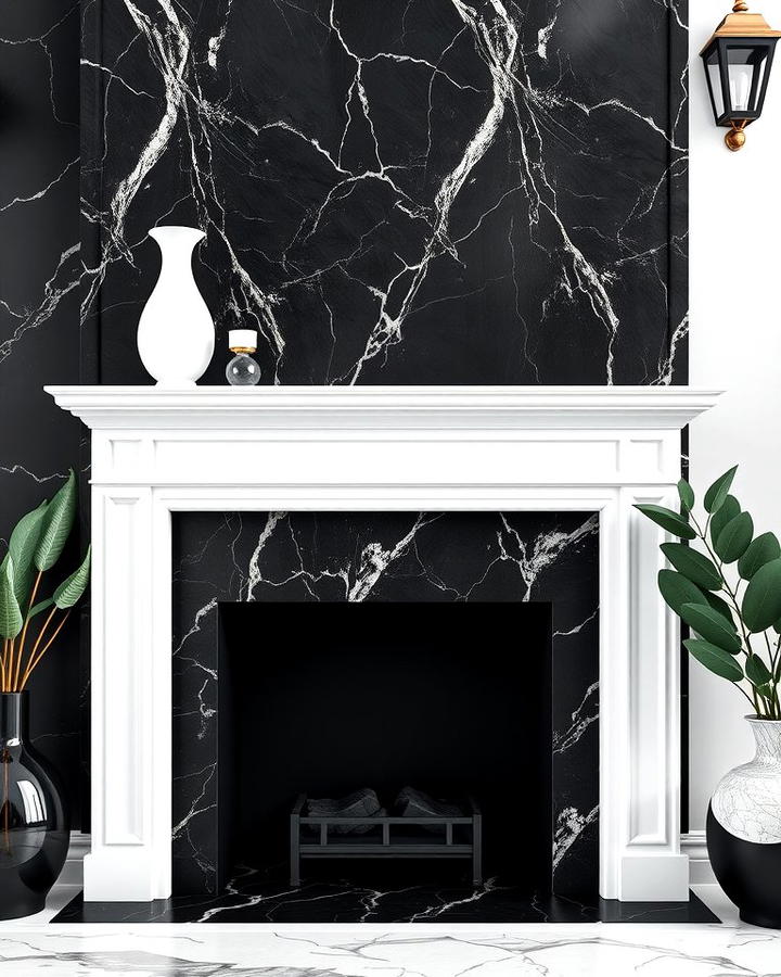 Black Marble Surround with White Mantel