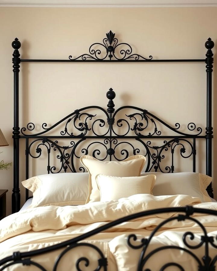 Black Metal Headboard with Intricate Details