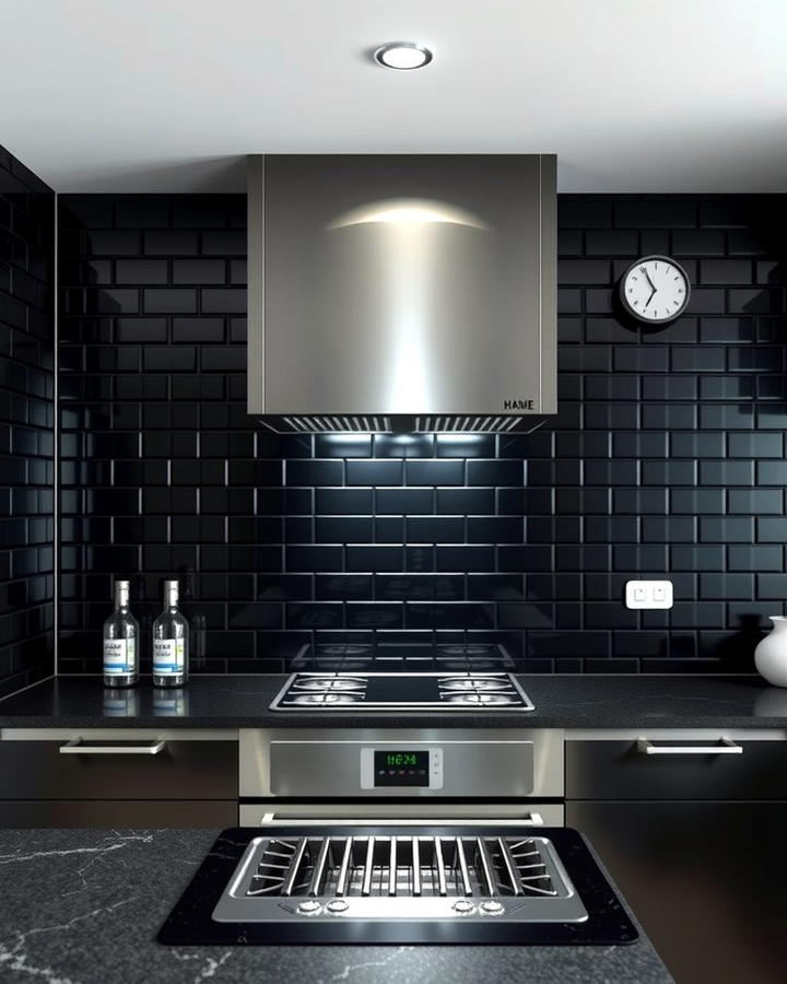 Black Metallic Tile Backsplash