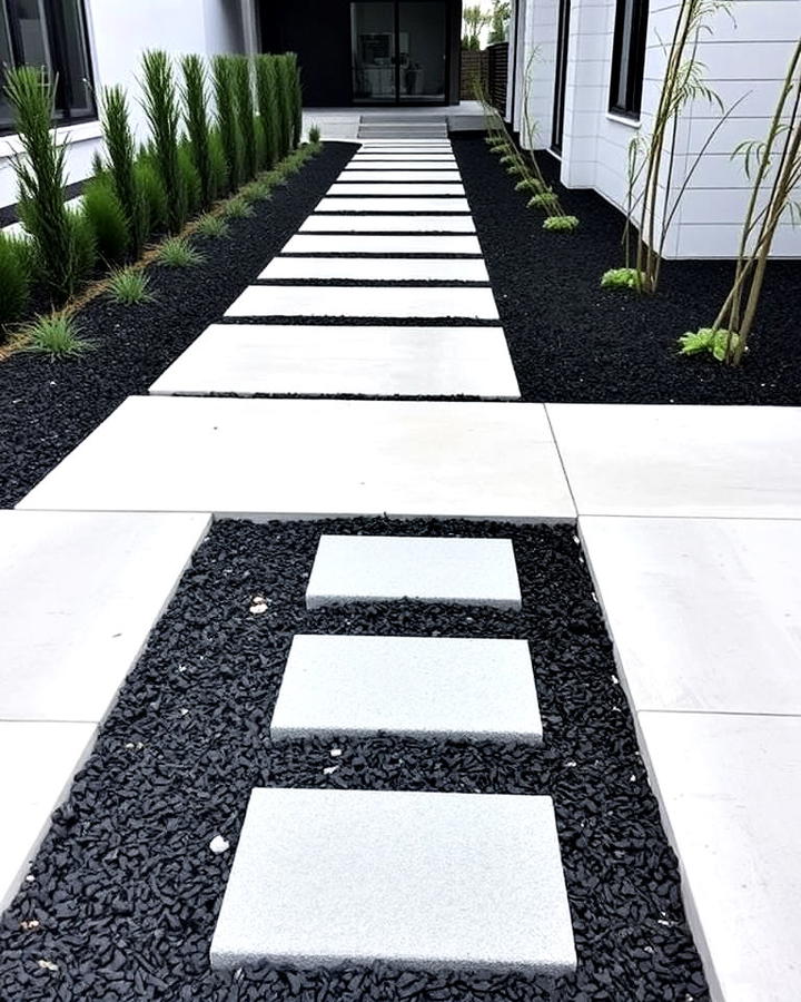 Black Mulch Landscaping With Modern Pathway