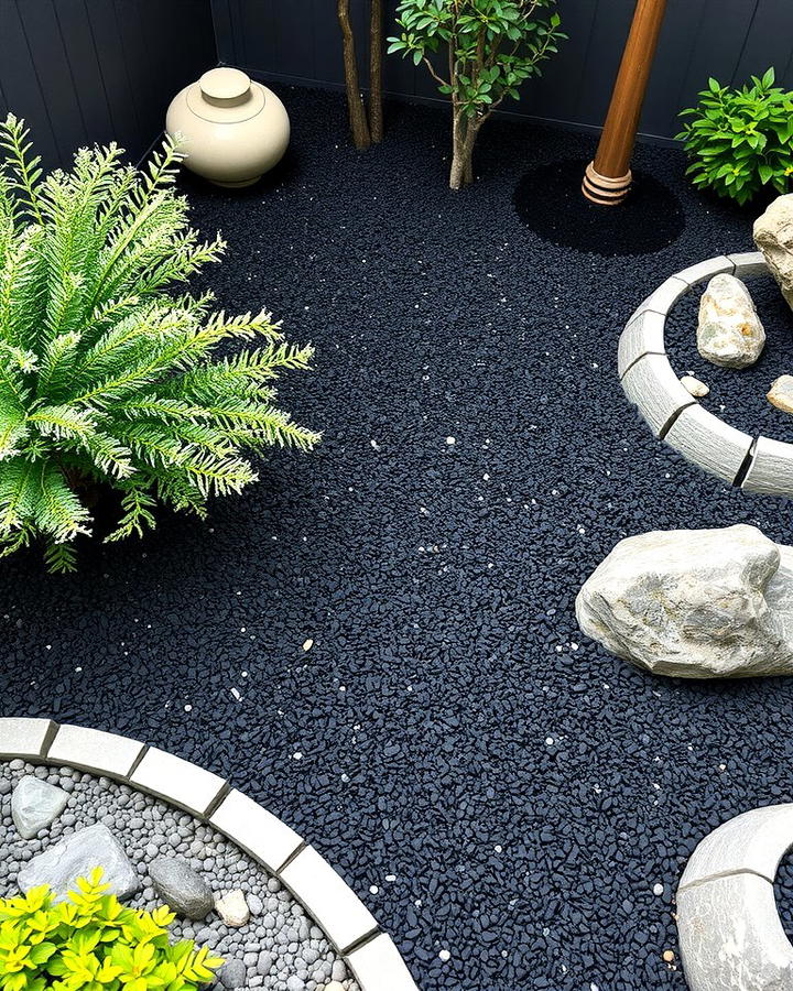 Black Mulch in Zen Gardens