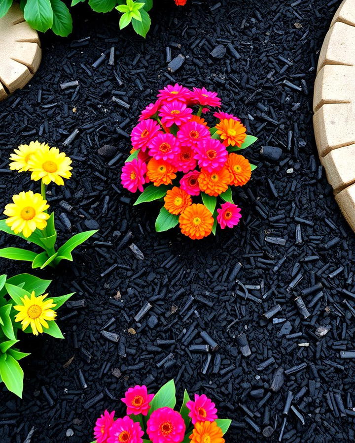 Black Mulch with Seasonal Flower Beds