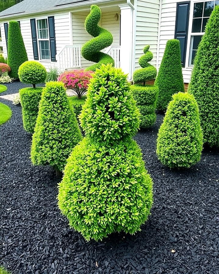 Black Mulch with Topiary Designs