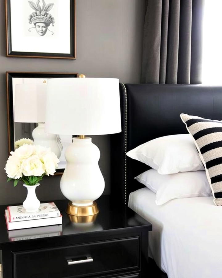 Black Nightstand With White Lamp