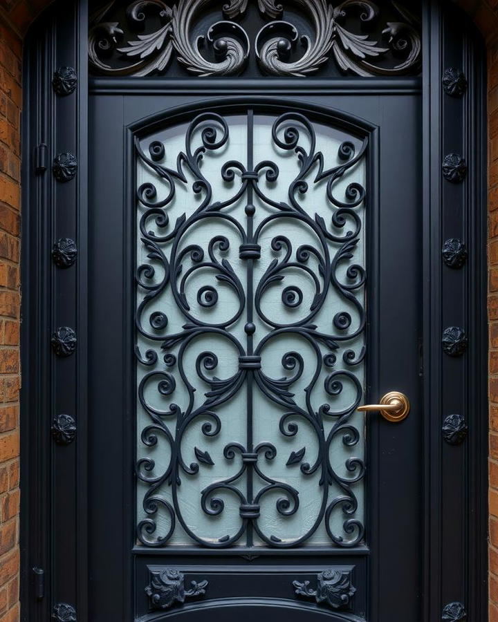 Black Painted Door with Ironwork