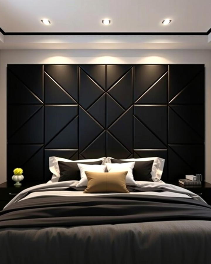 Black Panel Headboard with Geometric Patterns