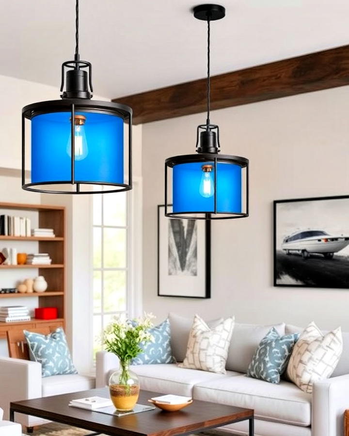 Black Pendant Lights With Blue Shades for Living Room