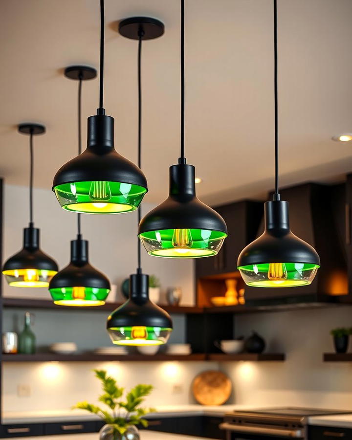 Black Pendant Lights with Green Shade Interiors