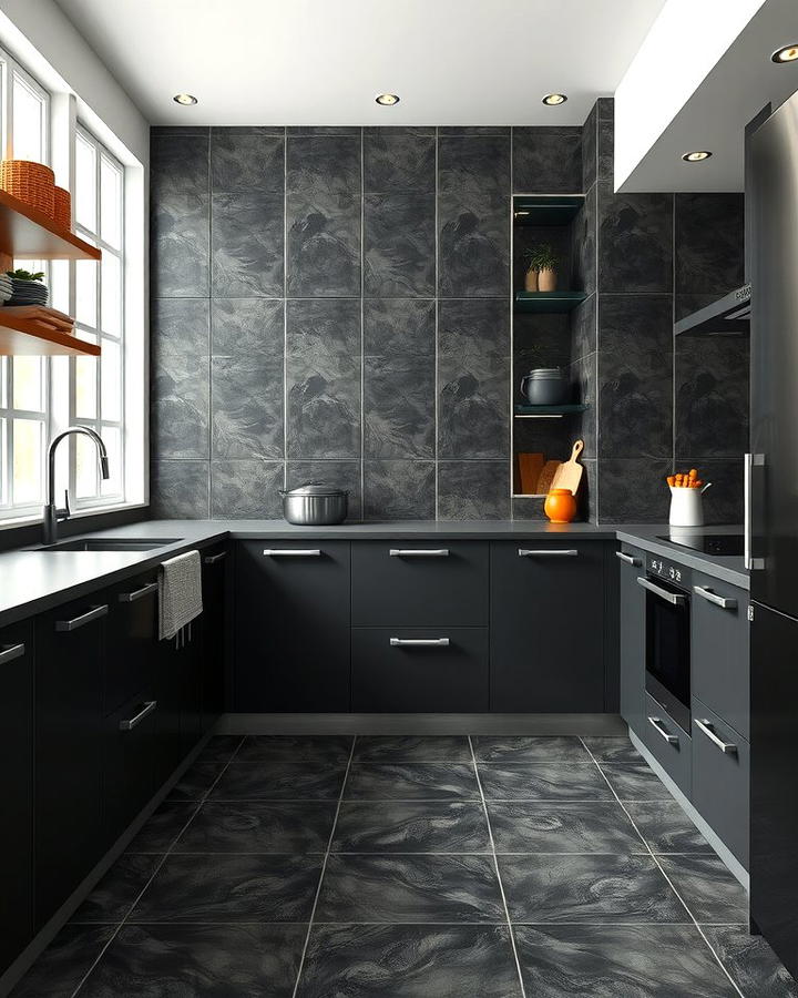 Black Porcelain Tiles with Textured Finish