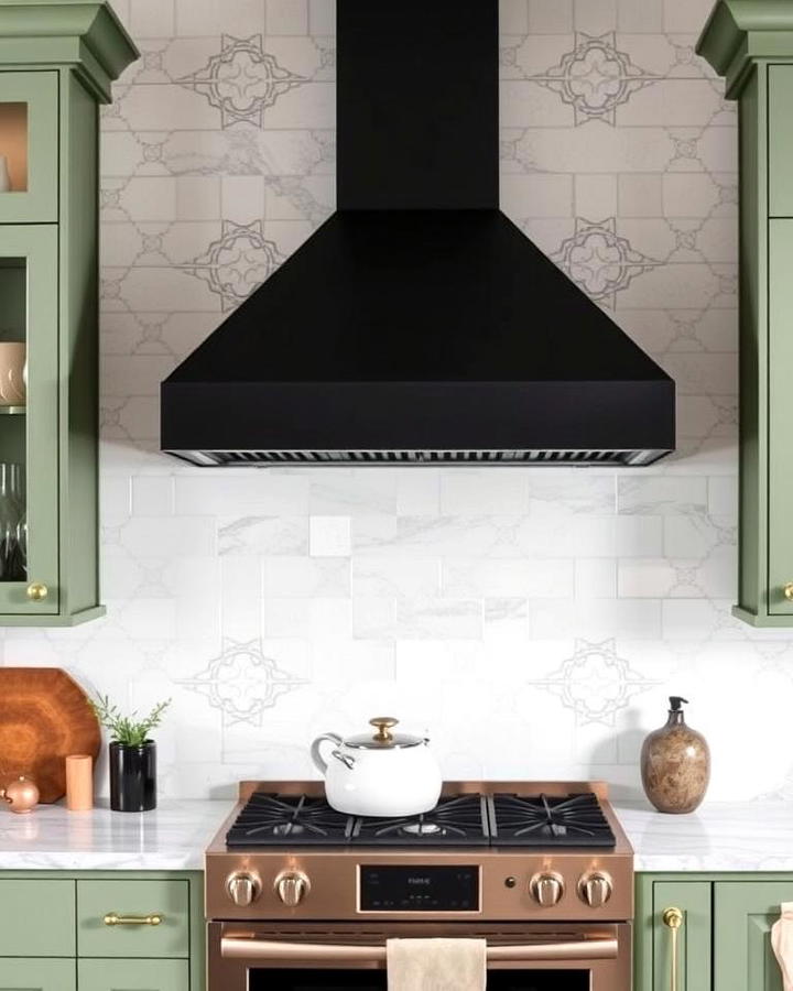 Black Range Hood with Sage Green Surround