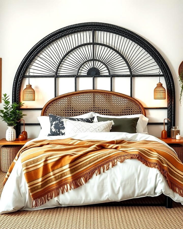 Black Rattan Headboard for Boho Vibes