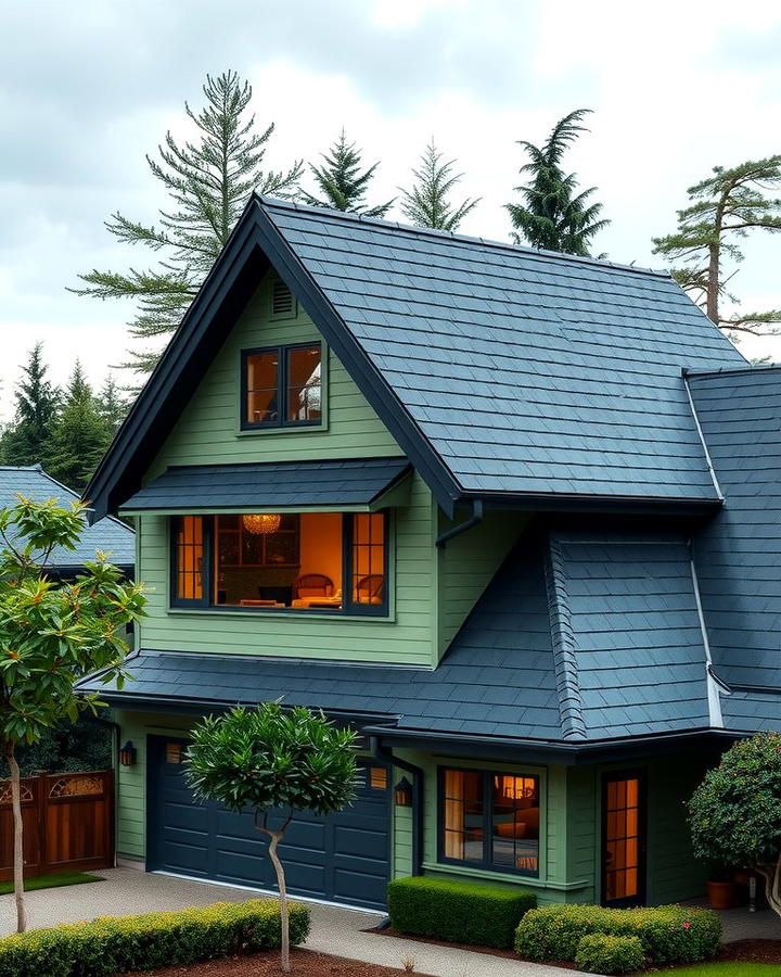 Black Roof Accents on Forest Green Homes