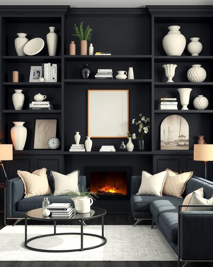 Black Shelves with Cream Accessories