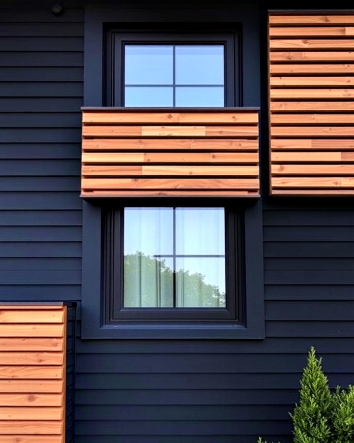 Black Siding House With Horizontal Wooden Slats