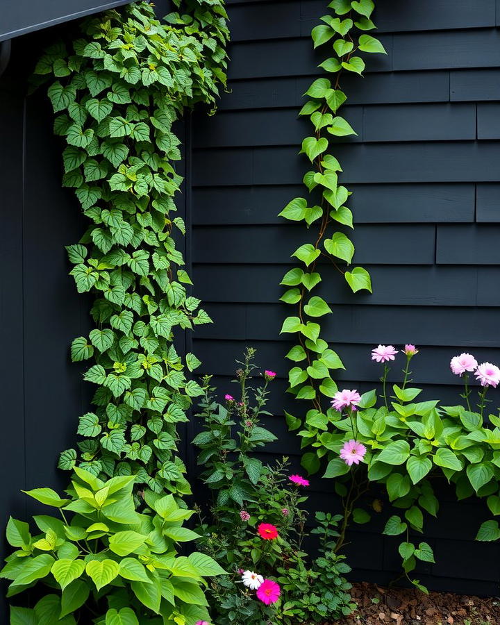 Black Siding with Greenery and Landscaping