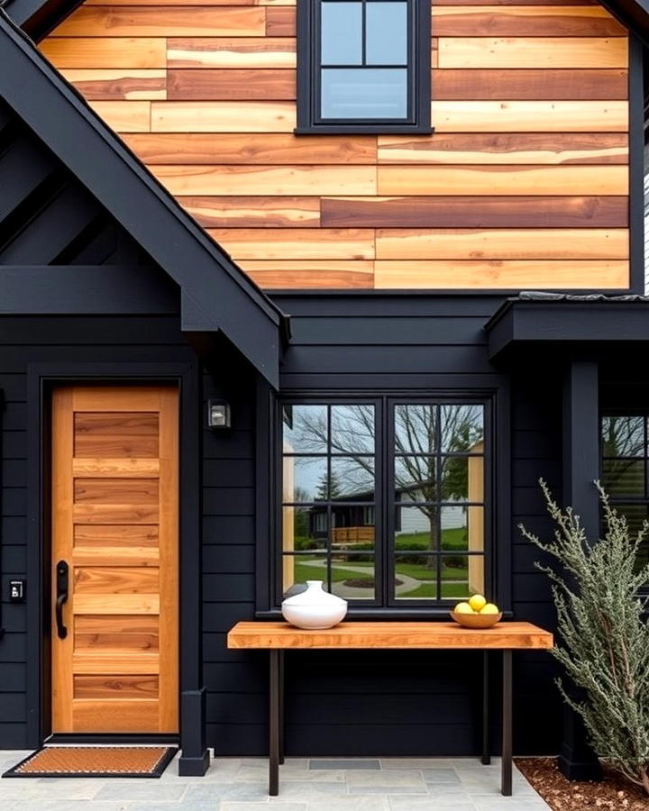 Black Siding with Horizontal Wood Paneling